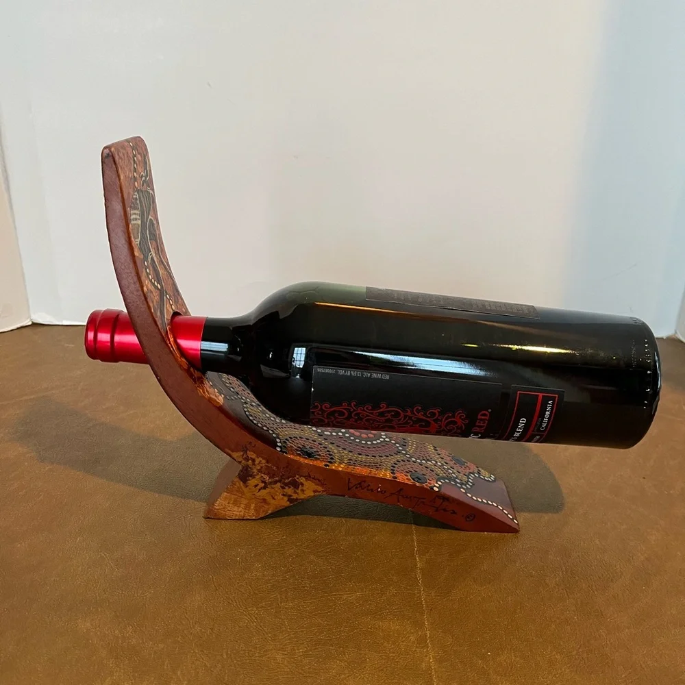 Handcrafted Australian Aboriginal Art Wooden Wine Bottle Holder